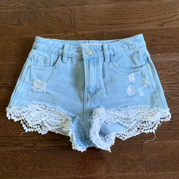 High-Rise Light Wash Jean Shorts - Picture 1 of 2